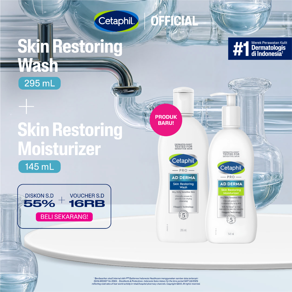 Cetaphil Pro AD Derma Wash 295ml + Skin Restoring Moisturizer 145ml