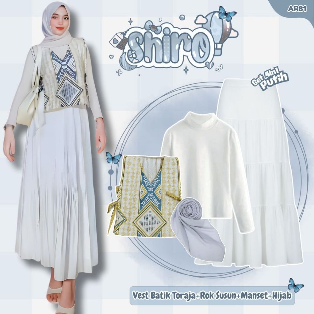 Outfit Hijab Modern Look Simple (Vest Batik Toraja+Rok Span+Manset+Hijab) OOTD Ngantor Stylish -AR81