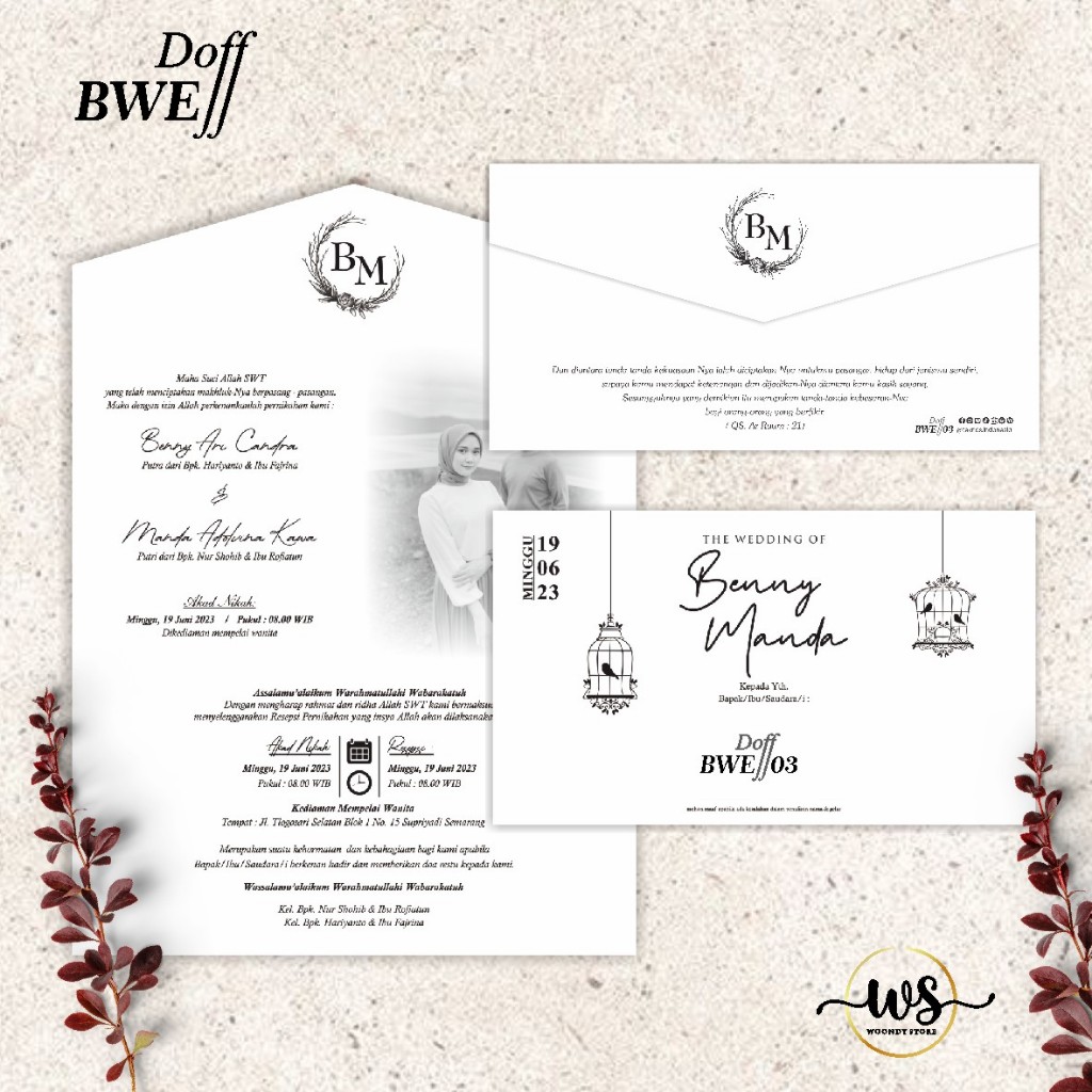 UNDANGAN PERNIKAHAN SEMI AMPLOP ELEGANT - UNDANGAN NIKAH SIMPLE TEMA HITAM PUTIH DOFF BWE