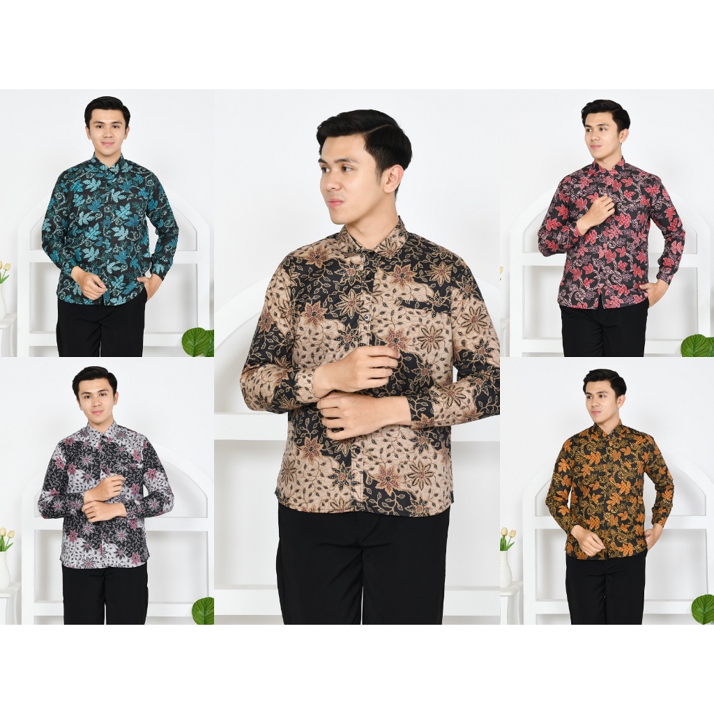 Kemeja Katun Batik Pria Dewasa Lengan Panjang Jumbo XL / XXL Baju Couple Keluarga Lebaran