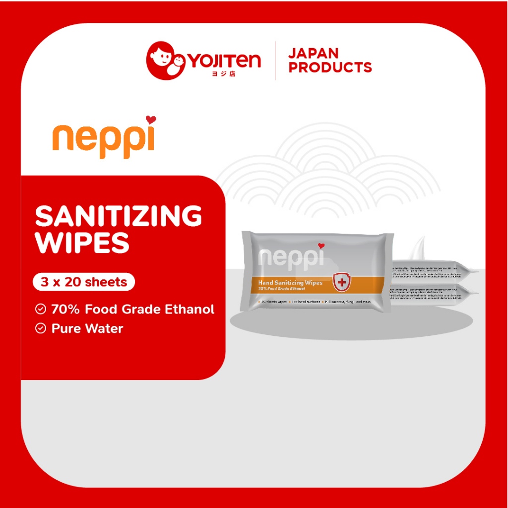 (3 Pcs x 20 Lembar) Neppi Hand Sanitizing Wipes 20s - Tisu Alkohol