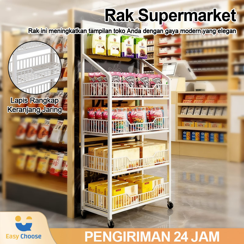 Easy Choose Rak Besi Jaring Serbaguna Rak Multi-lapis Rak Penyimpanan Asrama Rak Camilan Rak Troli R