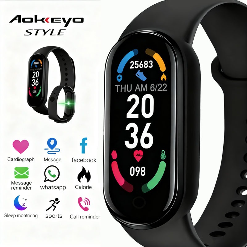 AOKEYO Smartwatch Bluetooth Smartband Fitness Tracker Colour Display HeartRate Waterproof Jam Tangan