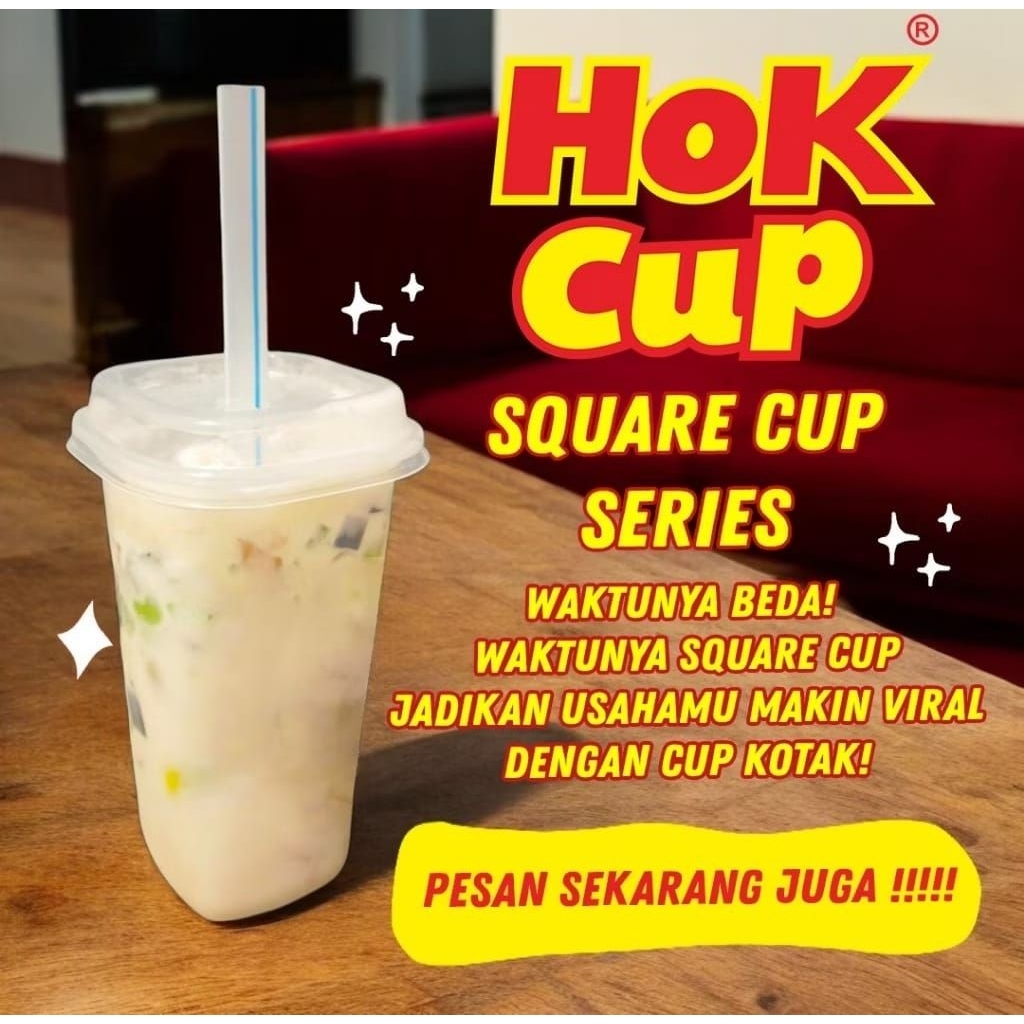 Gelas Plastik Square Cup 8oz / 12oz / 16oz / 22oz Bening + Tutup