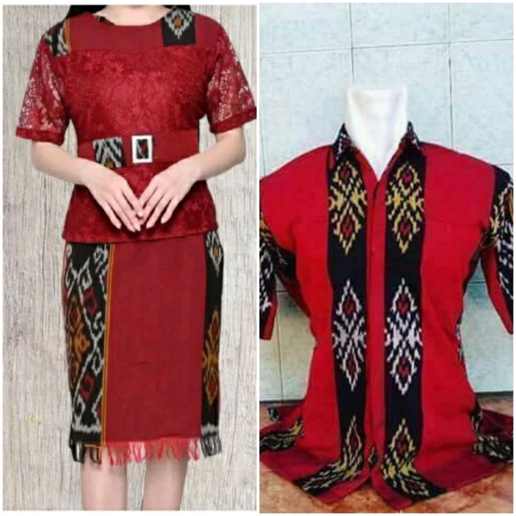 Couple stelan tenun mix brokat Full furing,Couple tenun motif Rote