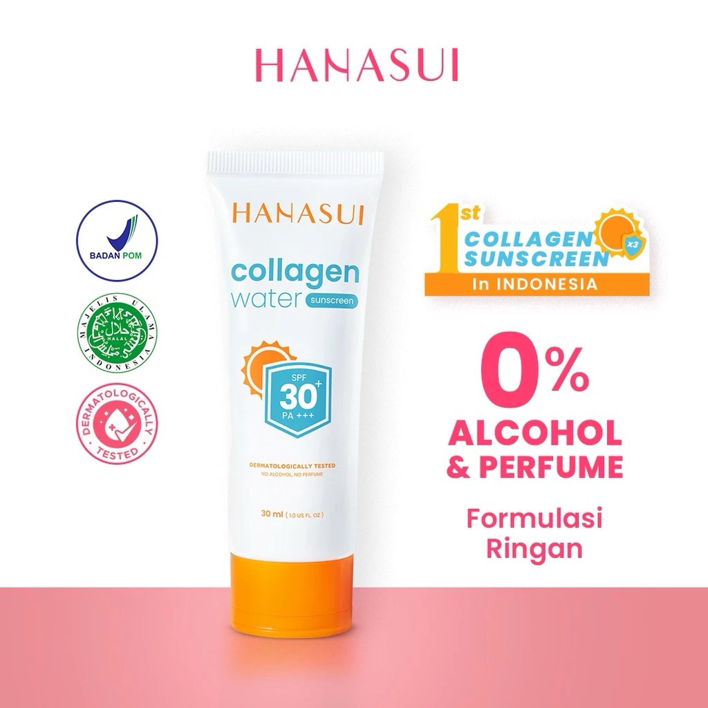 < SUMBER REZEKI > Hanasui Collagen Water Sunscreen SPF 30 - Ringan & Mencerahkan Kulit No Whitecast 