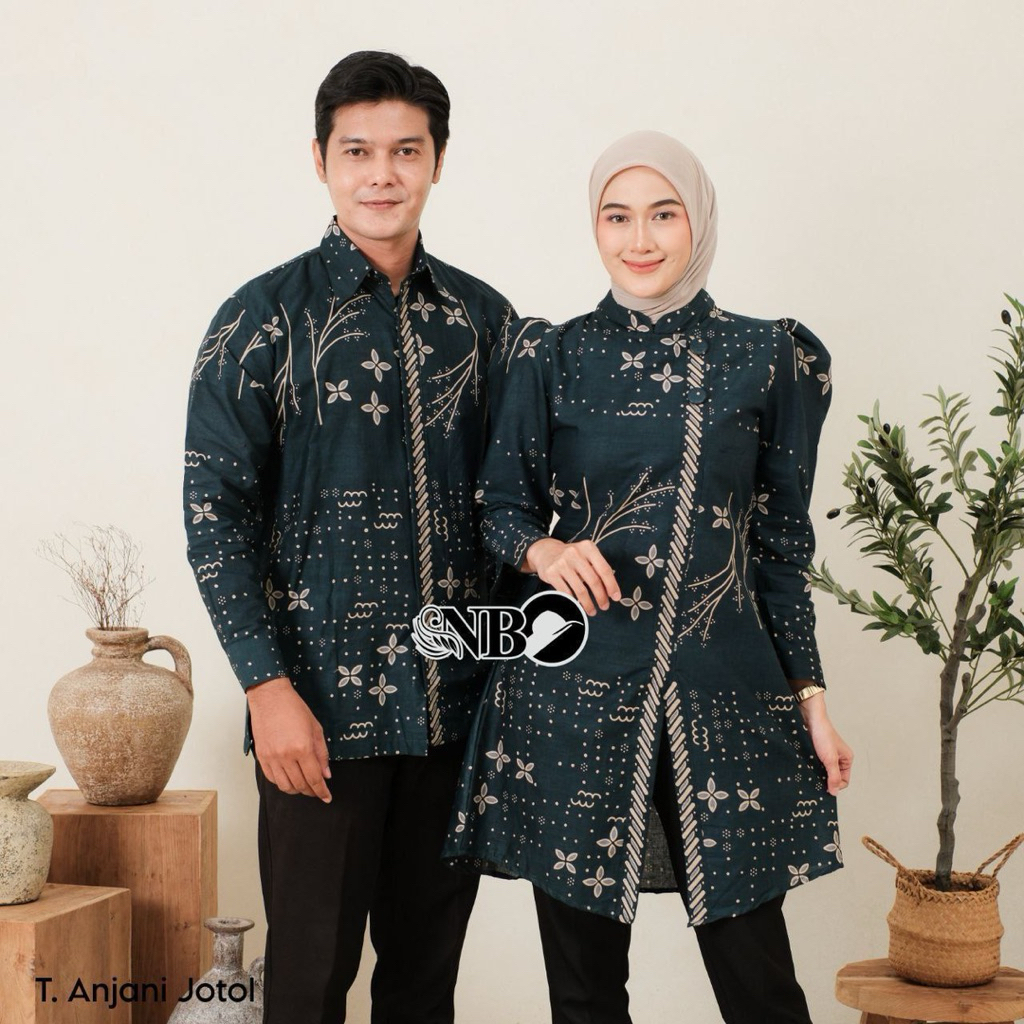 Batik Tunik Ziper Couple Modern Set Pakaian Couple Kemeja Batik Pria Lengan Panjang Couple Pasangan 