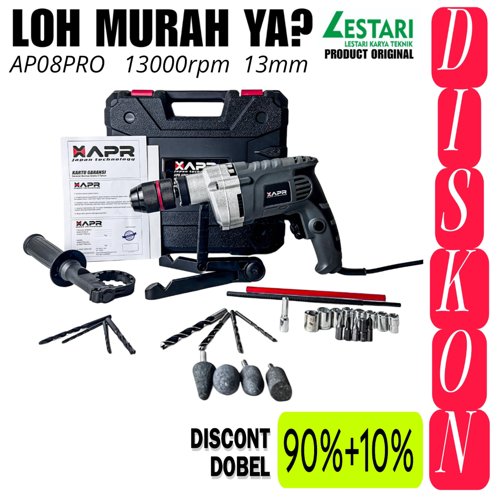 PROMO BOR LISTRIK KEYLES APR AP08PRO IMPACT DRILL 13MM FULLSET BOR BETON BESI SCREW BAJA