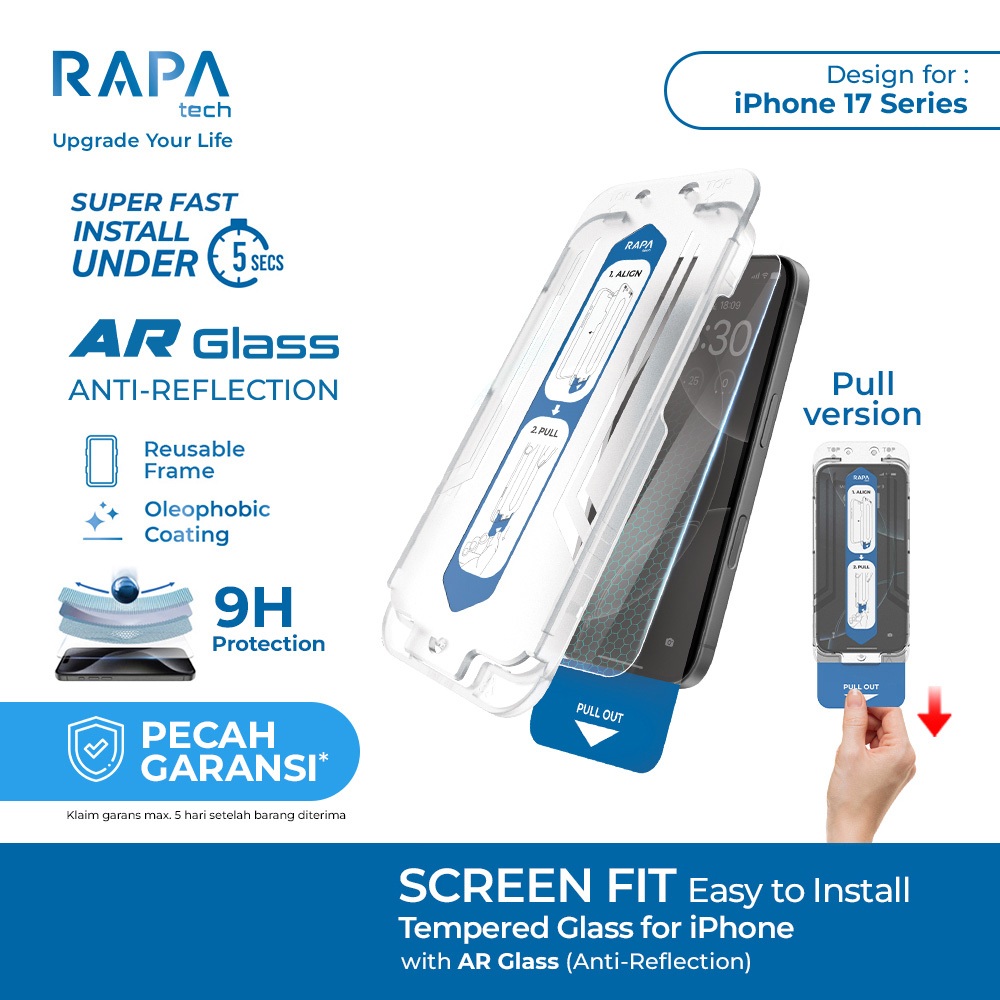 [Screen Protector iPhone 17] RAPA tech Premium AR Tempered Glass for iPhone 17 / 17 Air / 17 Pro / 1