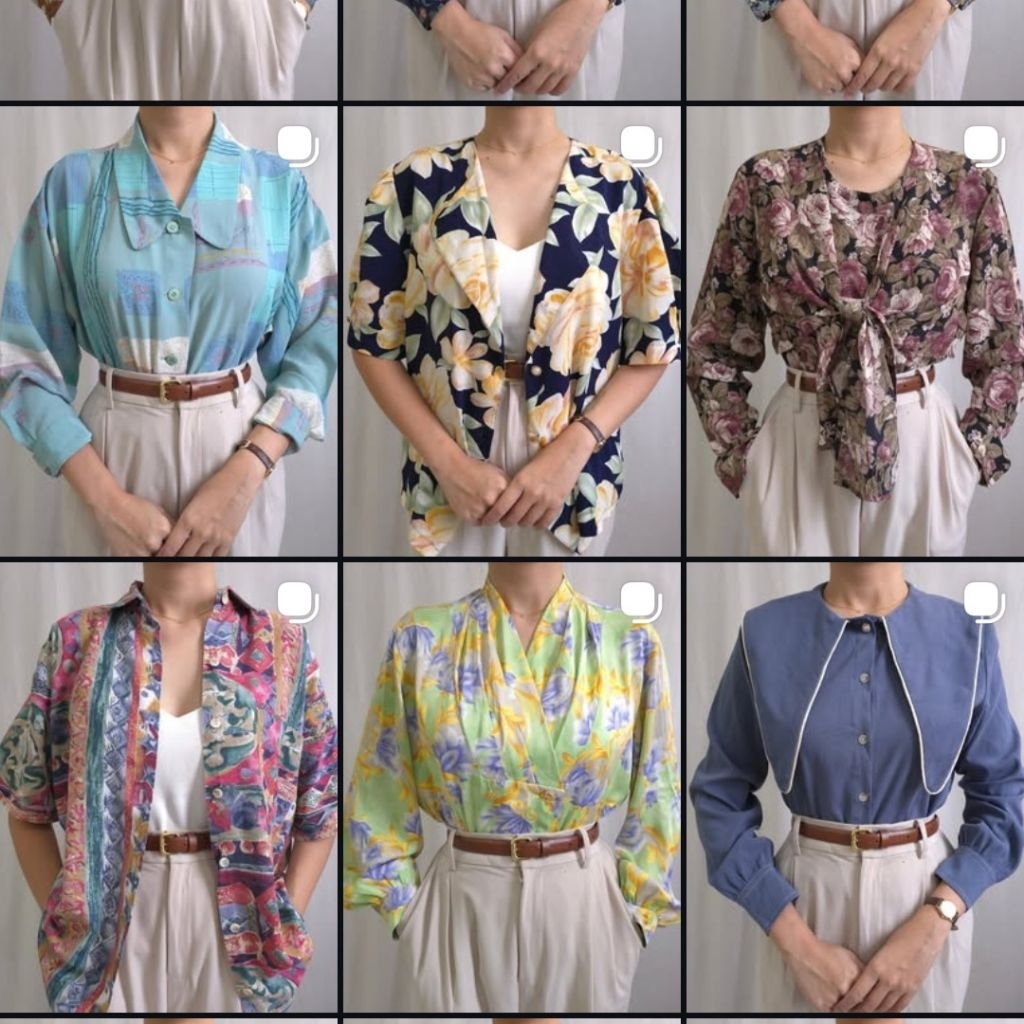 blouse vintage motif lengan panjang AA141