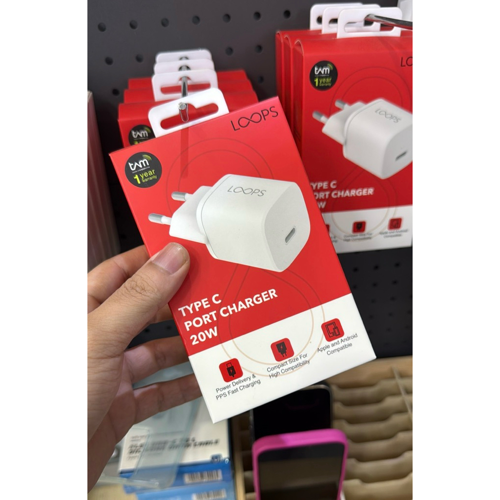 LOOPS Adaptor Kepala Charger Port Type C - Port Type A, Type C 20W for iPhone Android