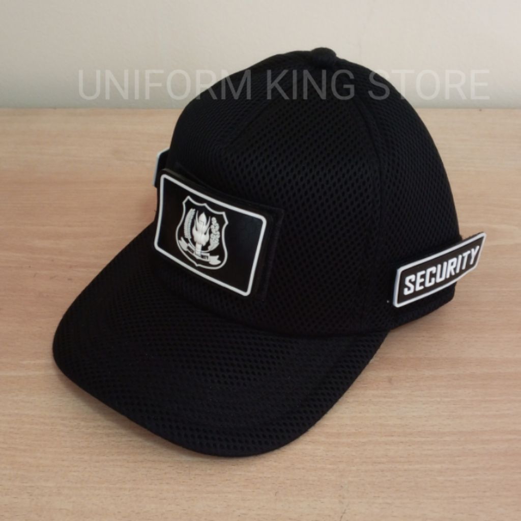 TOPI JARING SECURITY LOGO PUTIH 3 PATCH DOUBLE MESH - TOPI JARING HITAM SECURITY LOGO PUTIH PEREKAT 