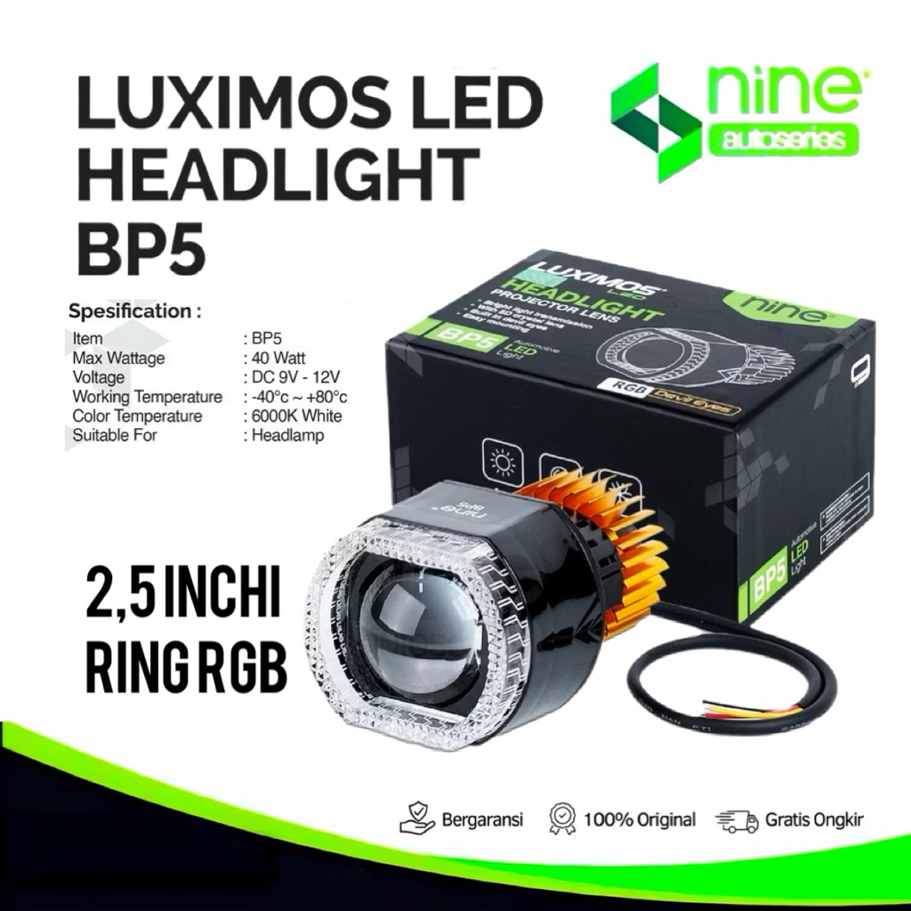 Lampu Biled Meteix 2,5 inchi Ring RGB 40Watt Mini Projektor Biled Nine Autoseries