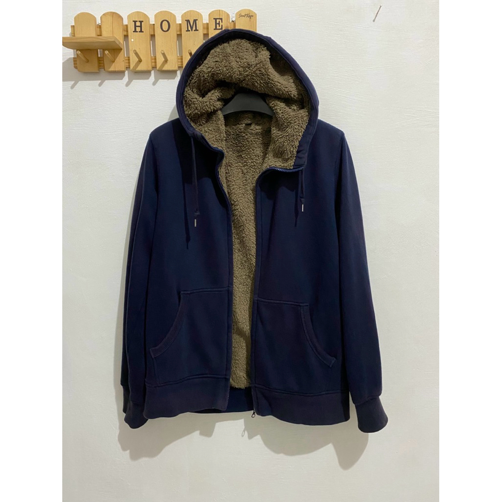 Hoodie Sherpa Uniqlo Navy Brown