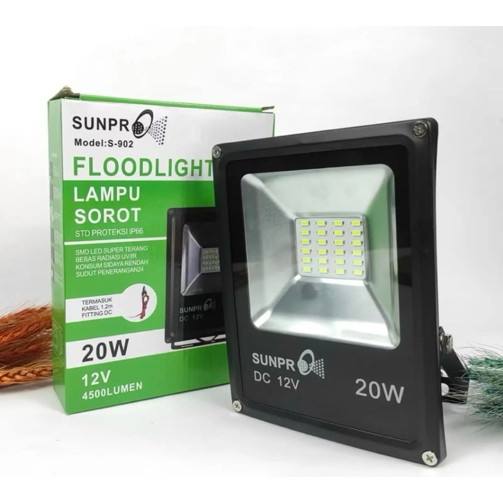 Lampu Sorot 20WATT 12V IP66 SUNPRO S-902 /Floodight Lampu Sorot LED DC 12V Lampu Tembak Cahaya Putih