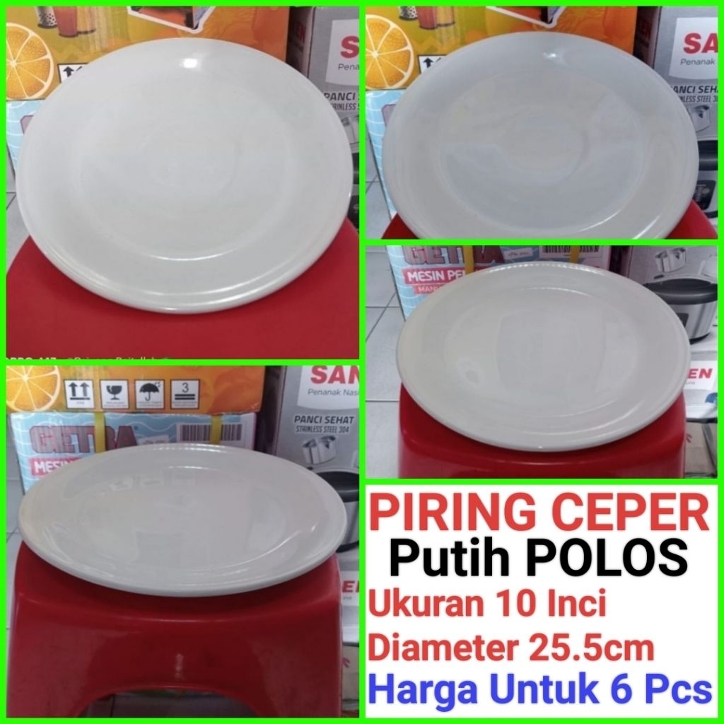 piring makan keramik piring lodor piring ceper piring RM Padang PUTIH POLOS ukuran 10 Inci diameter 