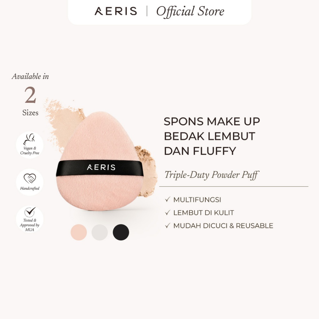 Aeris Beauté Triple Duty Powder Puff | Spons Make Up Segitiga Lembut Multifungsi untuk Bedak Tabur d
