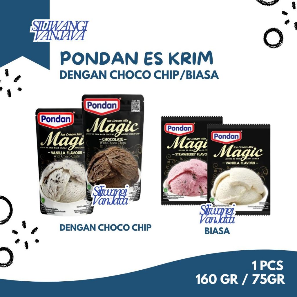 Pondan Es Krim - Pondan Eskrim Dengan Choco Chip Rasa Vanila/Strawberry/Coklat