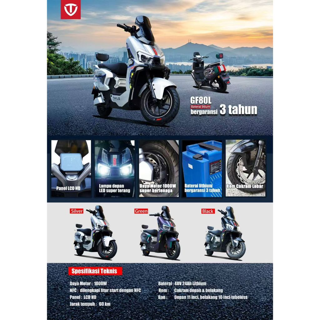 Sepeda Listrik Tailg Type GF80L/GF80LPRO  48V/60V