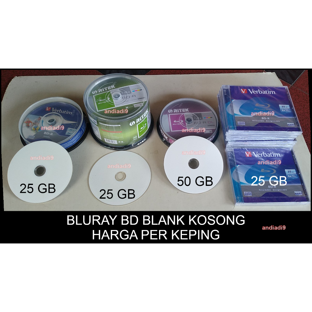 PIRINGAN DISK VERBATIM RITEK BD - R BLURAY BLANK KOSONG 25GB RITEK BD-R DL BLU-RAY 50 GB PERKEPING O