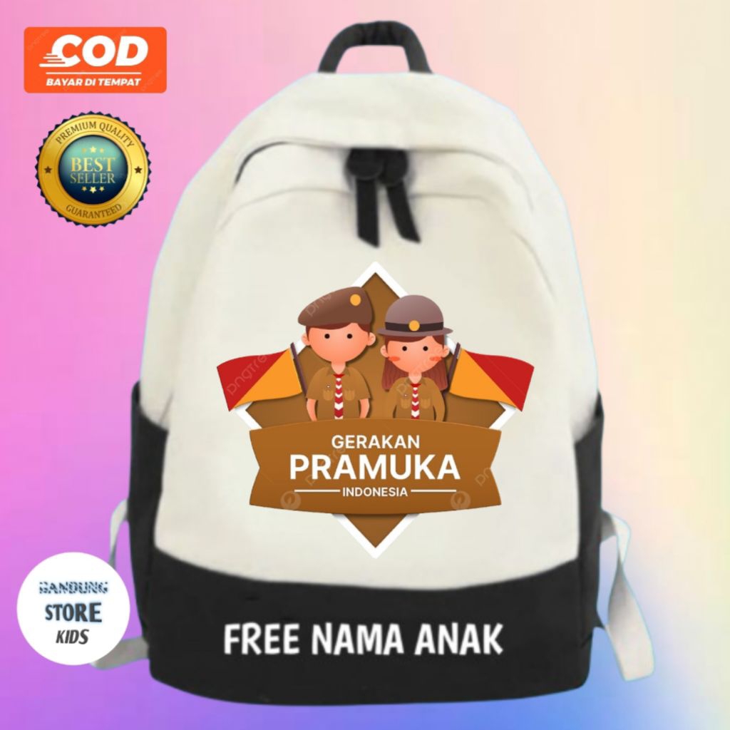 Tas Ransel Anak SD TK PAUD MOTIF GAMBAR GERAKAN PRAMUKA free cetak Nama
