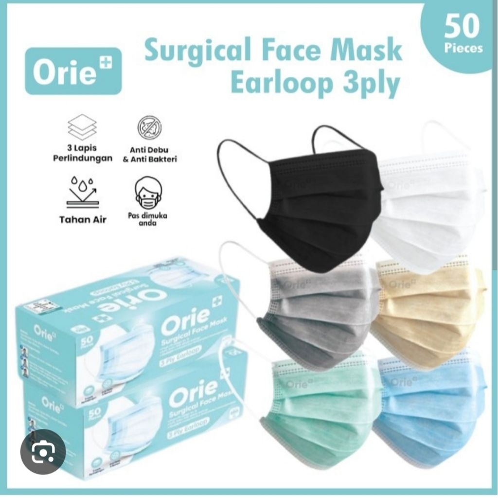 Masker Earloop Medis Masker Orie+ Masker Medis 3 ply isi 50 pcs