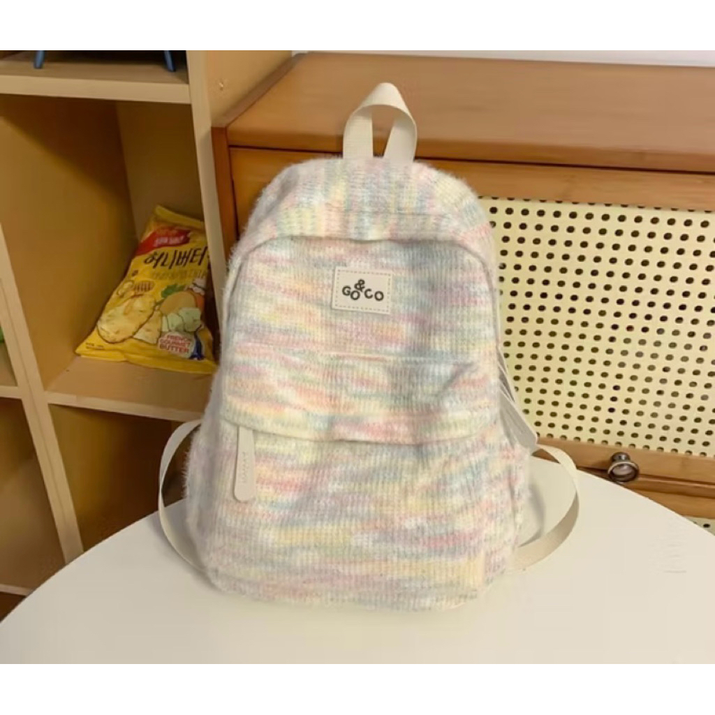 Tas sekolah rajutan wanita Korean Tas bahu mini ransel siswa fashion