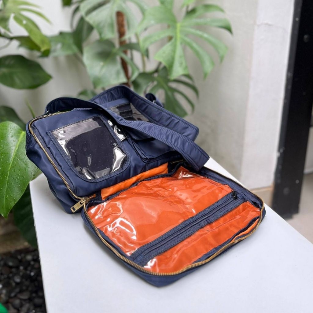 (L) Porter Tanker Navy Double Zip Messenger Bag