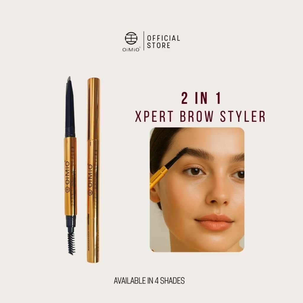 OiMio Eyebrow Pencil 2in1 - Pensil Alis & Spoolie Waterproof | Expert Brow Style 4 Warna