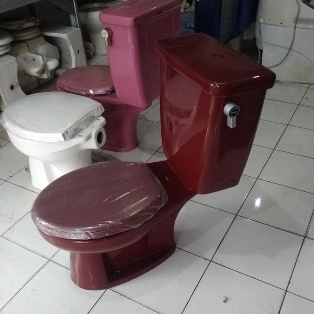 kloset duduk merah marun / merah hati closet klosed toilet duduk toto model engkol samping