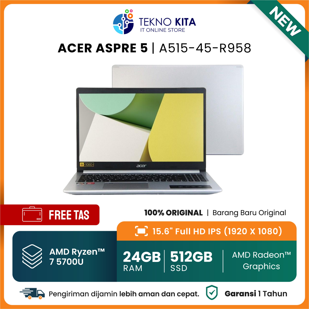 Laptop Acer Tipis Ryzen 7 LAPTOP GAMING ACER AMD RYZEN 7 / RAM 24 GB / SSD 512 GB / BACKLIT KEY / FI