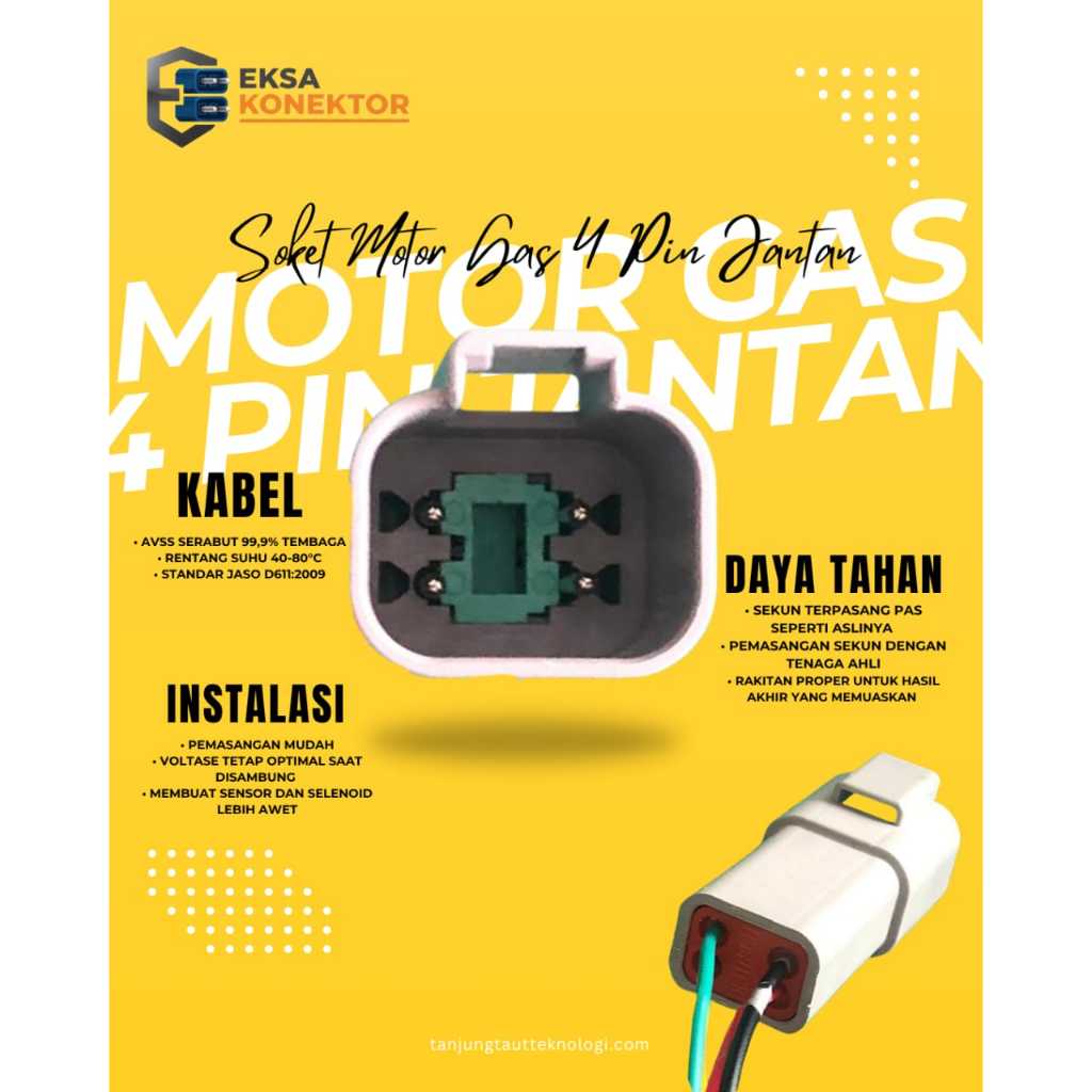 soket motor gas jantan 4 pin pc130-7 pc200-7 komatsu