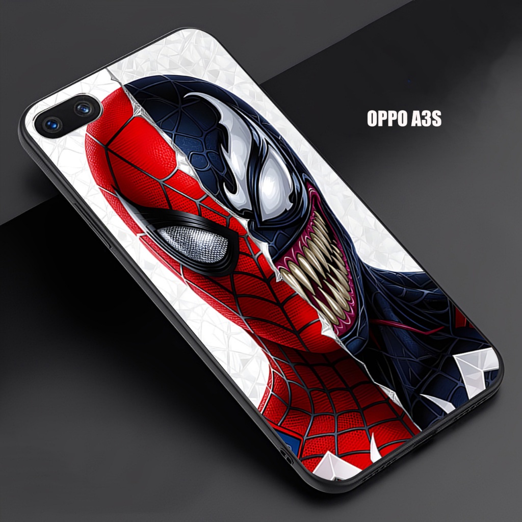 (FC44) Softcase Kaca Glossy For OPPO A3S - Motif Venom - Casing Anti Pecah Anti Gores dan Kotoran