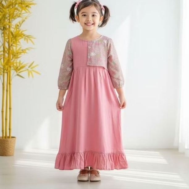 Molly Dress Gamis  Bsku Anak Perempuan Katun Rayon Crinkle 6 Tahun Lokal Produk