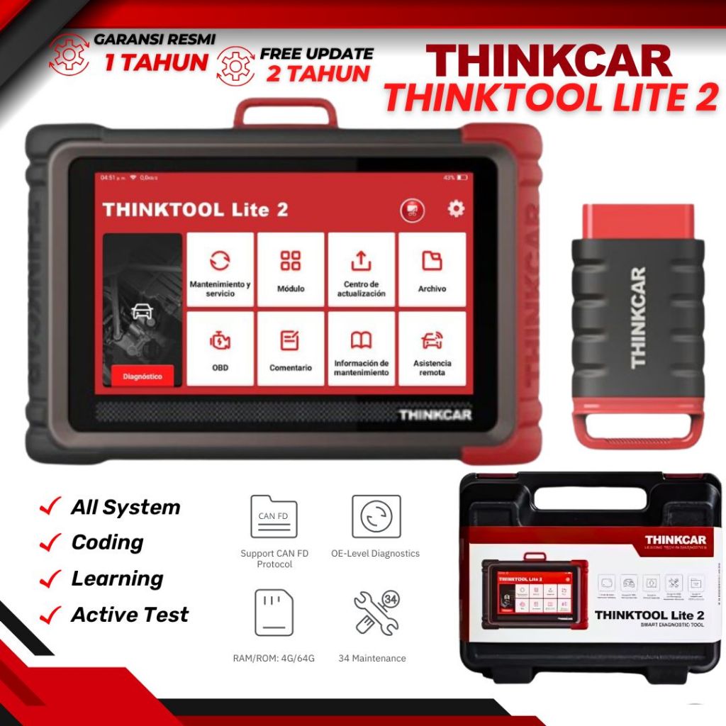 Scanner Mobil Universal New THINKCAR THINKTOOL LITE 2 Koneksi Wireless VCI Bluetooth  CAN FD DoIP