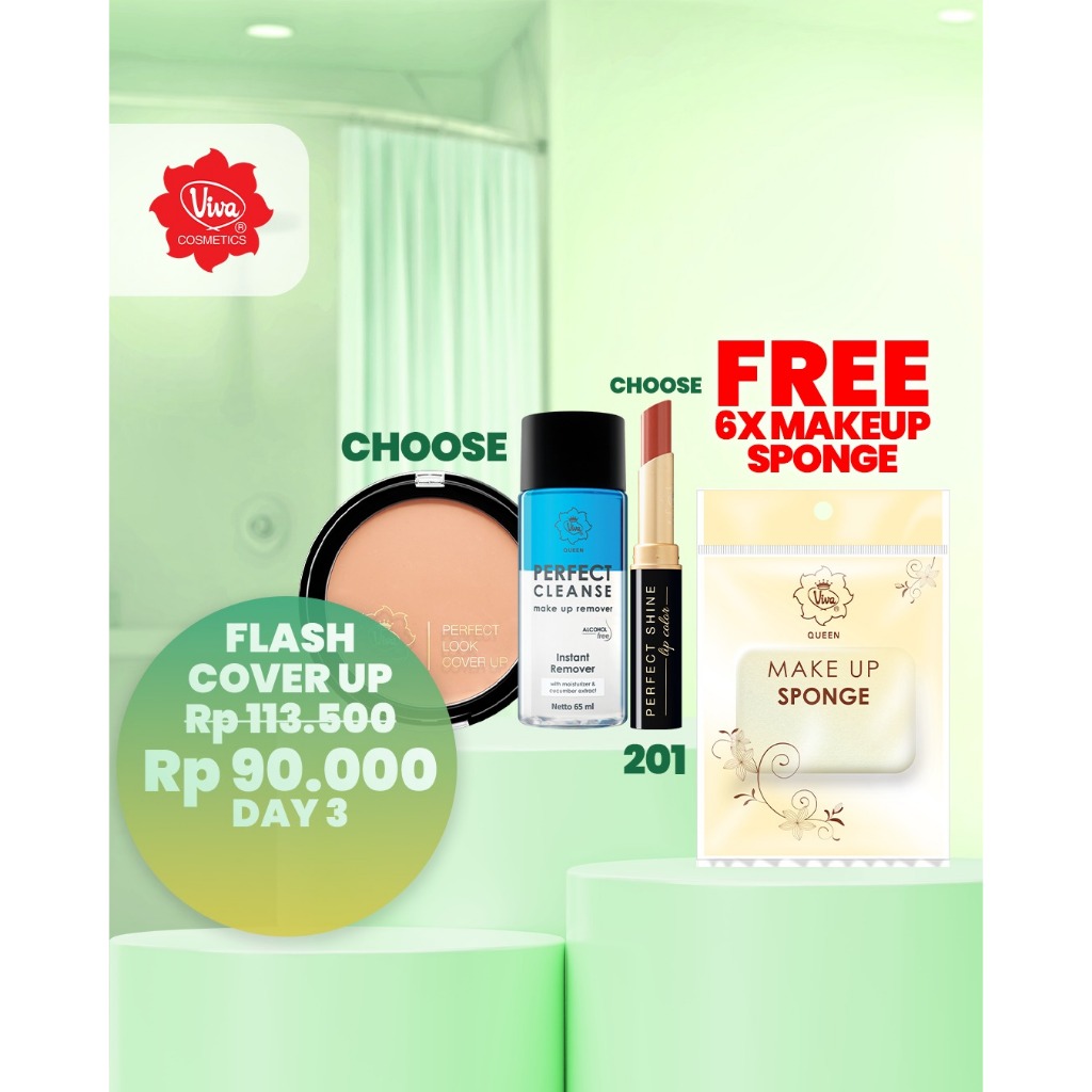 Paket 1 Viva Queen Cover Up Foundation, 1 Viva Queen Perfect Cleanse  Make Up Remover, 1 Viva Queen 