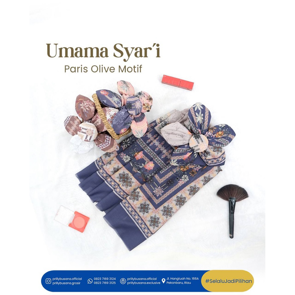 PRILLY HIAB - PARIS OLIVE SYARI MOTIF- UMAMA- METAL LOGO GOLD MOTIF