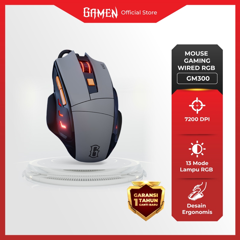 GAMEN Mouse Gaming Kabel 7200 DPI 6 Level DPI GM300 16.8 Juta Warna RGB 13 Mode RGB 6 Macro Button F