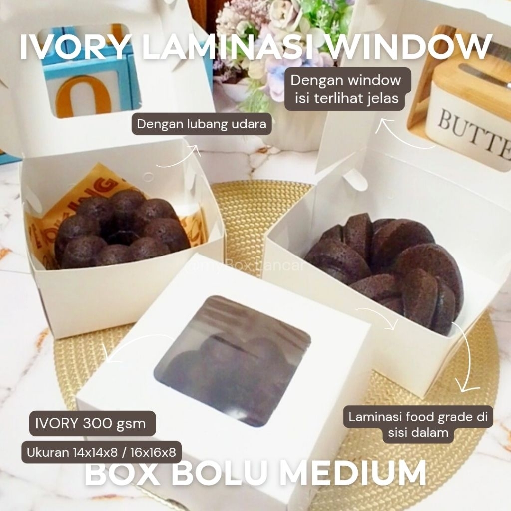 (Isi 10 pcs) BOX IVORY WINDOW LAMINASI bolu medium 14x14x8 16x16x8 bolu ketan hitam keju lumer loyan