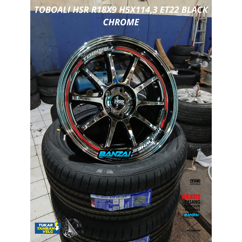 Paketan Velg Mobil Racing Hsr Toboali Ring 18 Black Chrome Plus Ban Brigestone Turanza