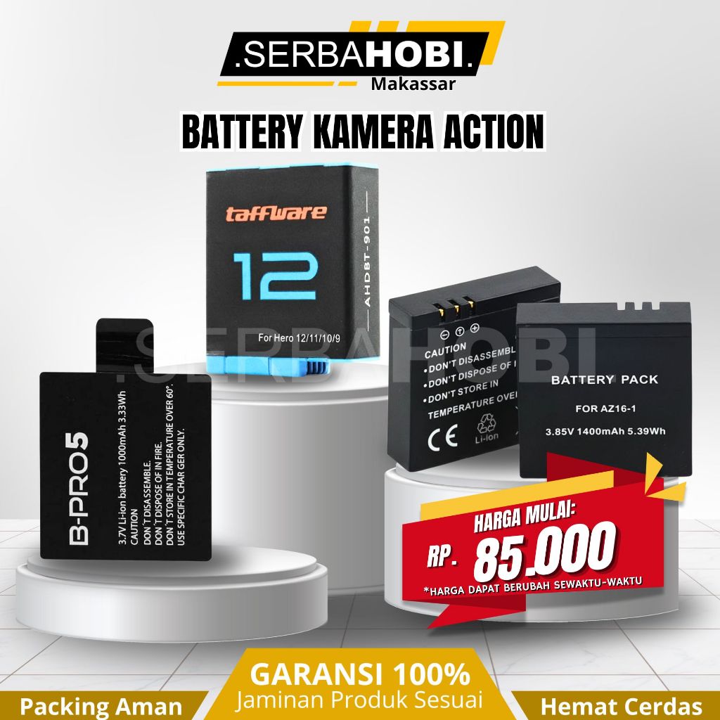 Battery GoPro Hero 4 5 9 10 11 12 | Battery Xiaomi Yi 2 4K AZ16-1 1400mAh | Battery Action Cam Bpro 