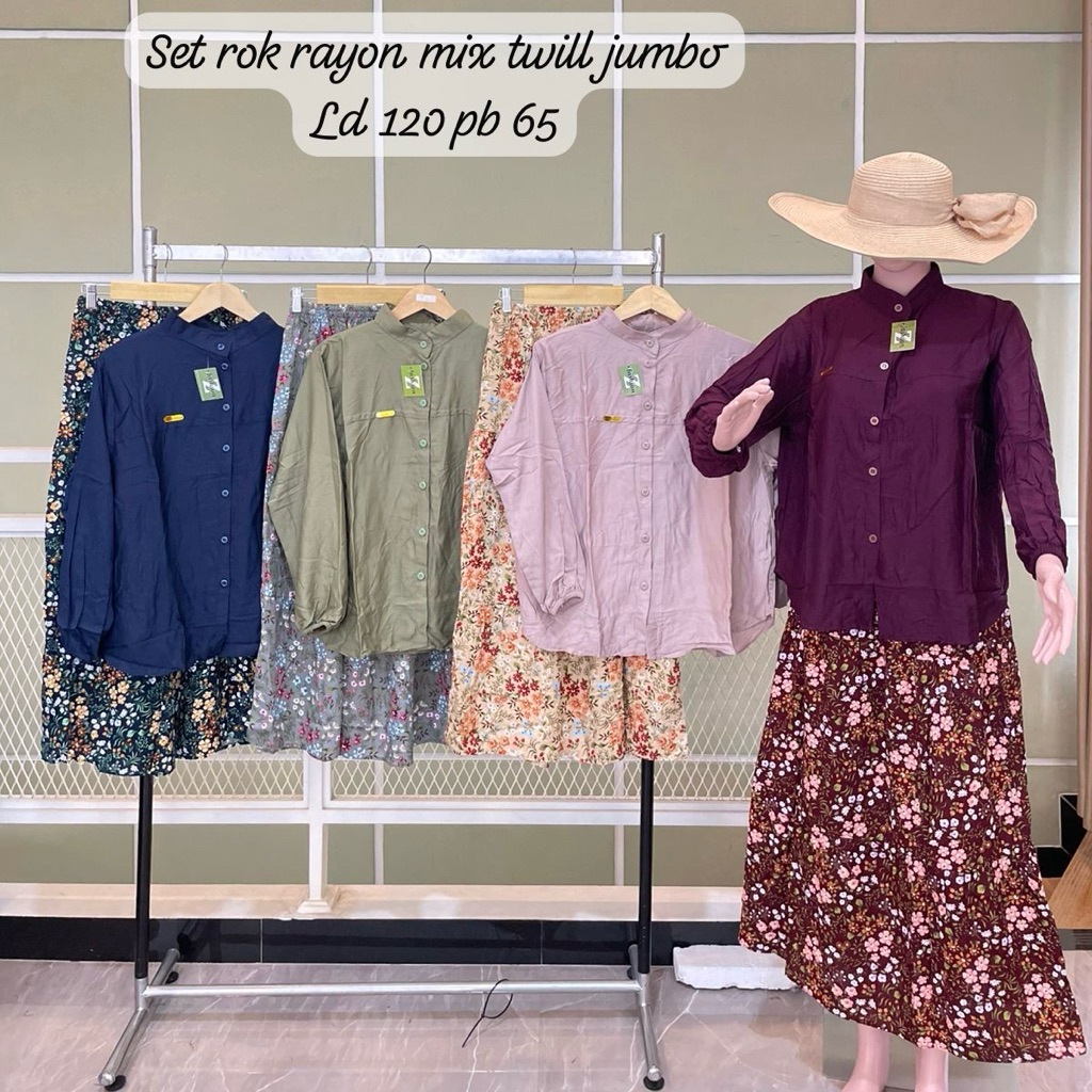Setelan Rok Rayon Mix Twill Jumbo // One set Rok Wanita Setrok Bahan Rayon Twill Rayon Viscose Jumbo