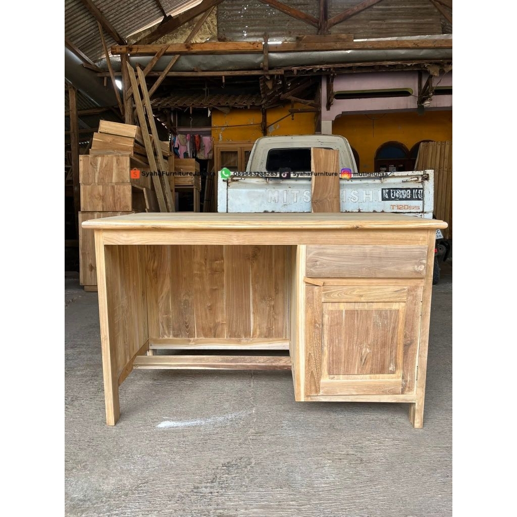 Meja Belajar Meja Kerja Kantor 100% Kayu Jati Asli