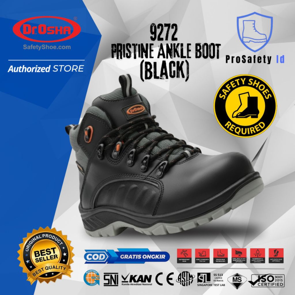 Sepatu safety Dr OSHA Pristine 9272 S1 S2 S3 Composite Waterproof Kevlar / Safety Shoes Ankle Boot 1