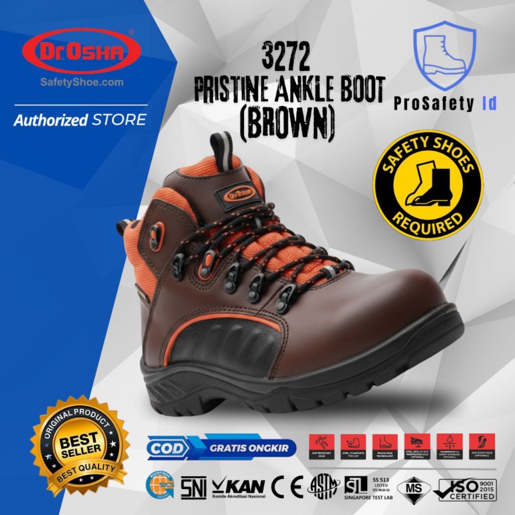 Dr OSHA Pristine 3272 S1 S2 S3 Composite Waterproof Kevlar Safety Shoes Ankle Boot - BROWN