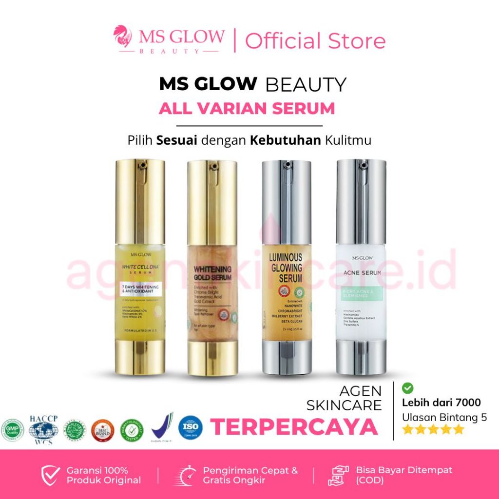 Serum MS Glow Gold Whitening Acne Luminous White Cell  DNA Original 100% BPOM Ultimate Flek Hitam