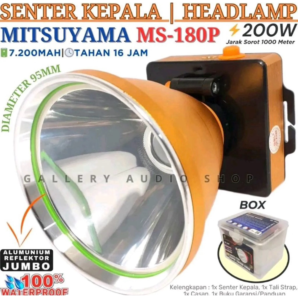 Senter Kepala Jumbo MITSUYAMA MS-180P 200 Watt /Senter Super Terang MITSUYAMA MS-180P Waterproof /Se