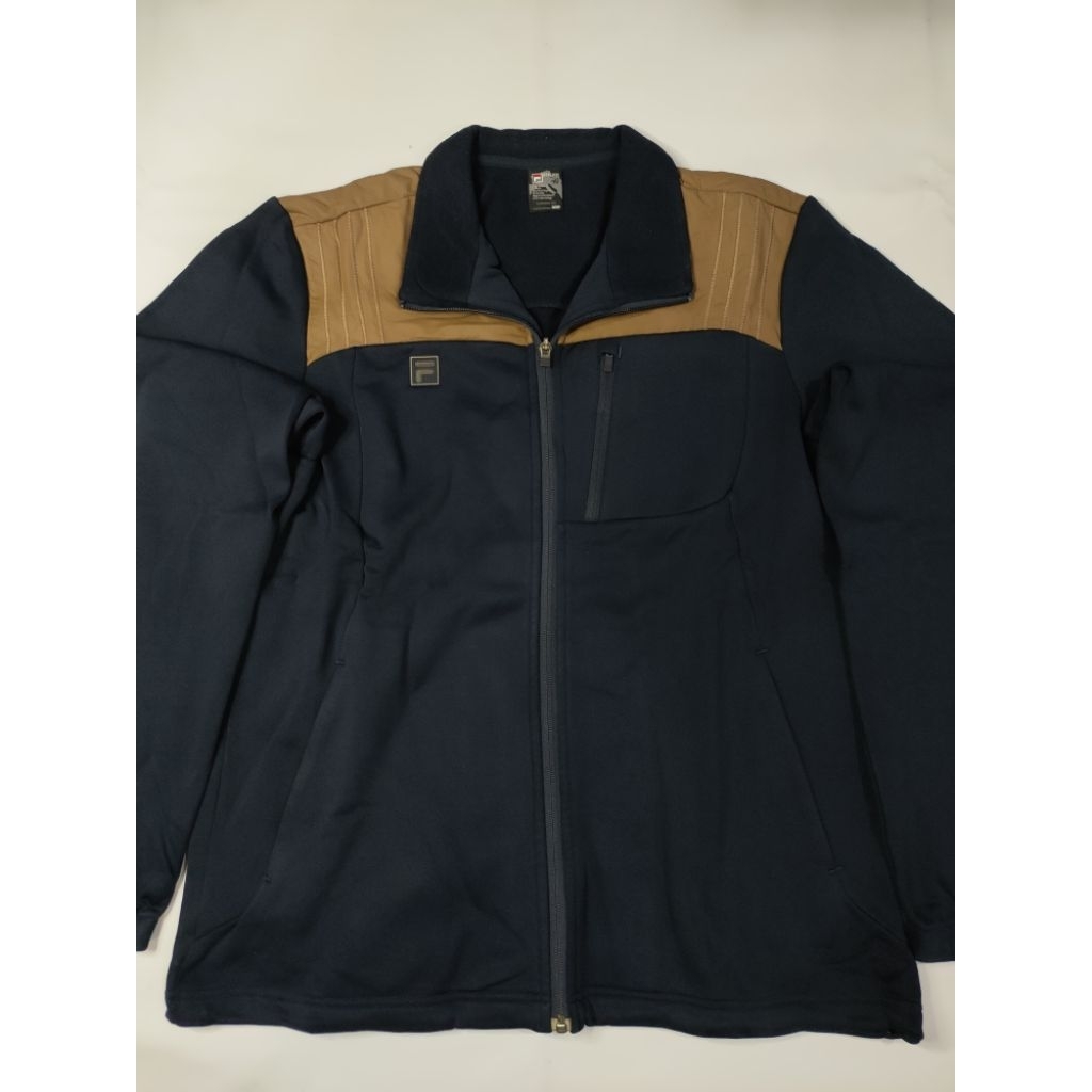 Jaket tracktop olahraga biru navy coklat