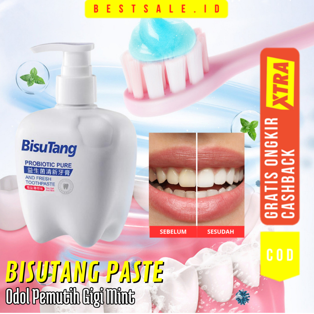 Bisutang Pasta Gigi Rasa Sea Salt Mint Anti Kuning - Odol Pemutih Gigi - Baking Soda Whitening