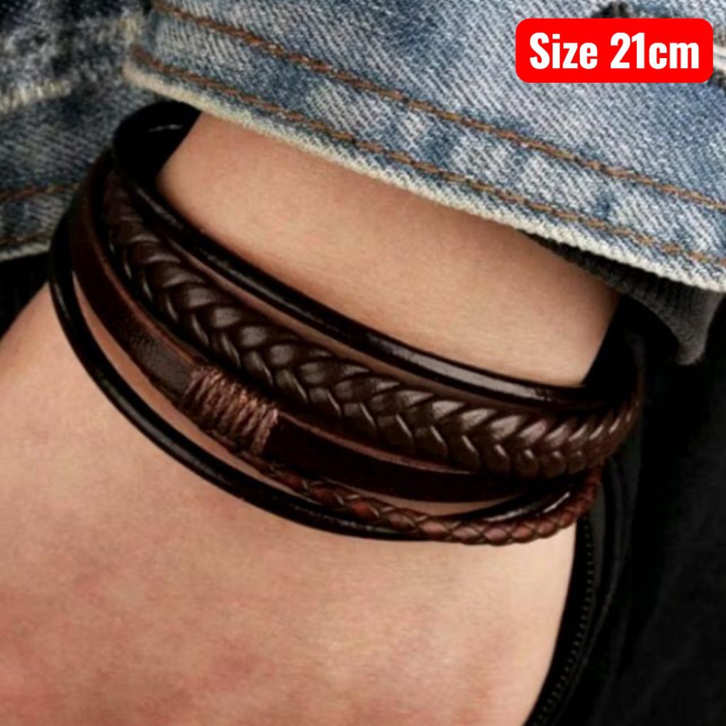 Gelang kulit pria keren murah Skamei size 21 cm